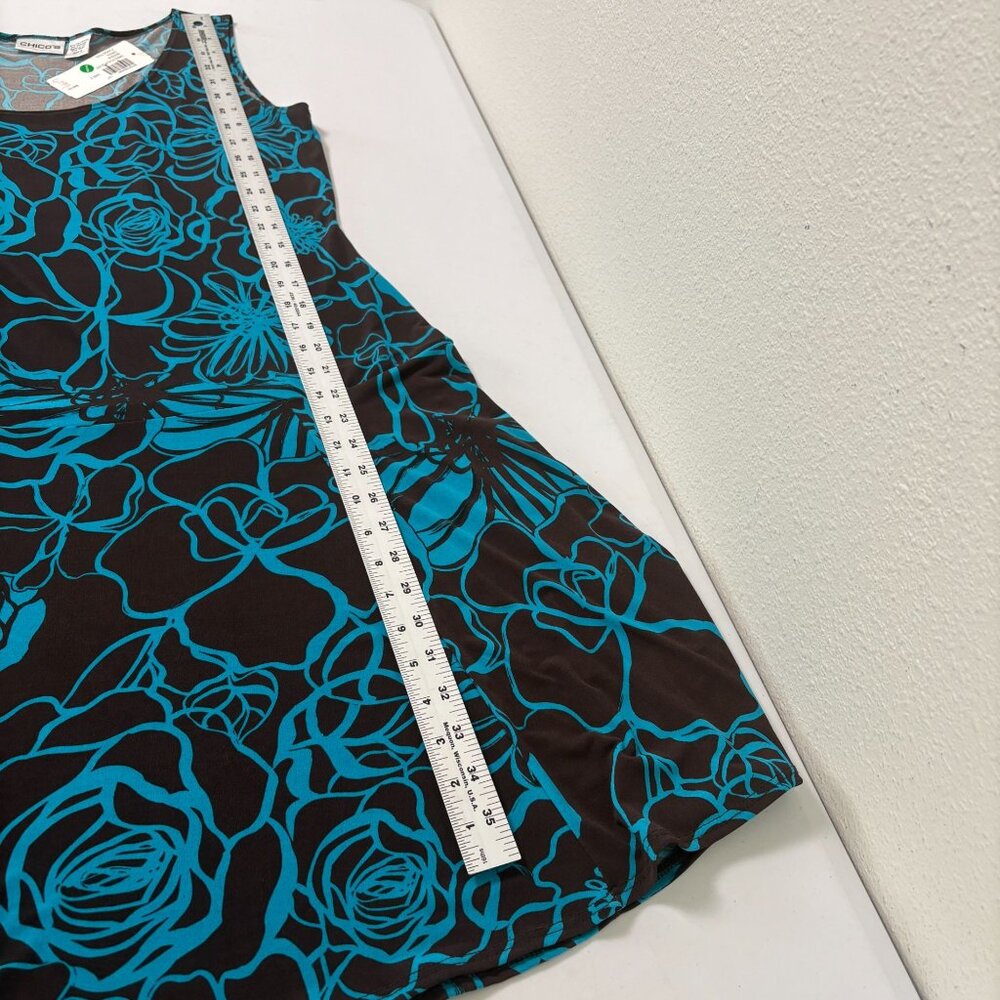 Chicos Dried Fleur Bliss Basque Dress Womens 2 US L Brown Teal Sleeveless NWT - Picture 8 of 9